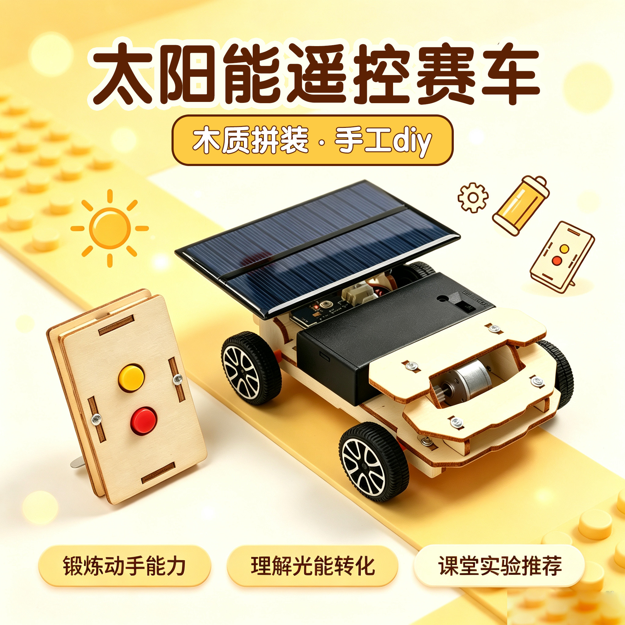 太阳能遥控赛车木质拼装教具
