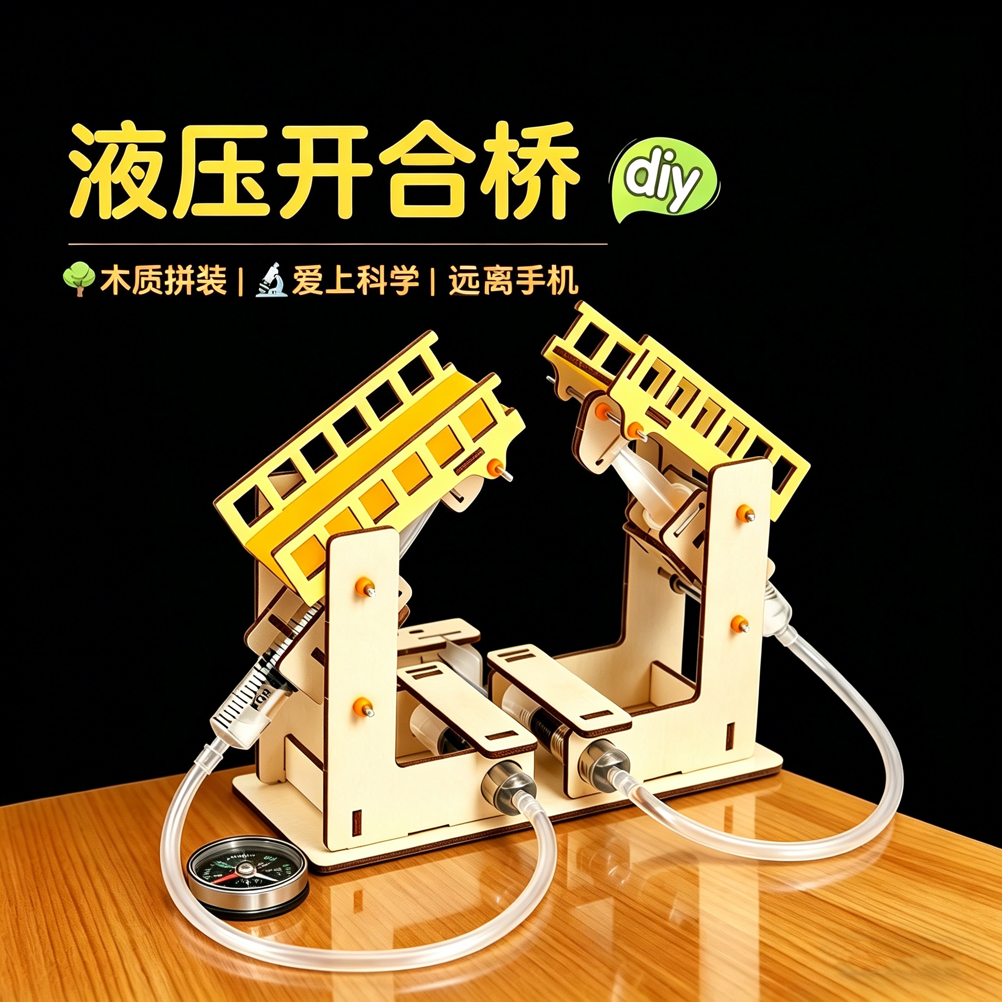 别样缘木质DIY液压开合桥科技小制作材料探究液压升降桥梁结构 - 实物图