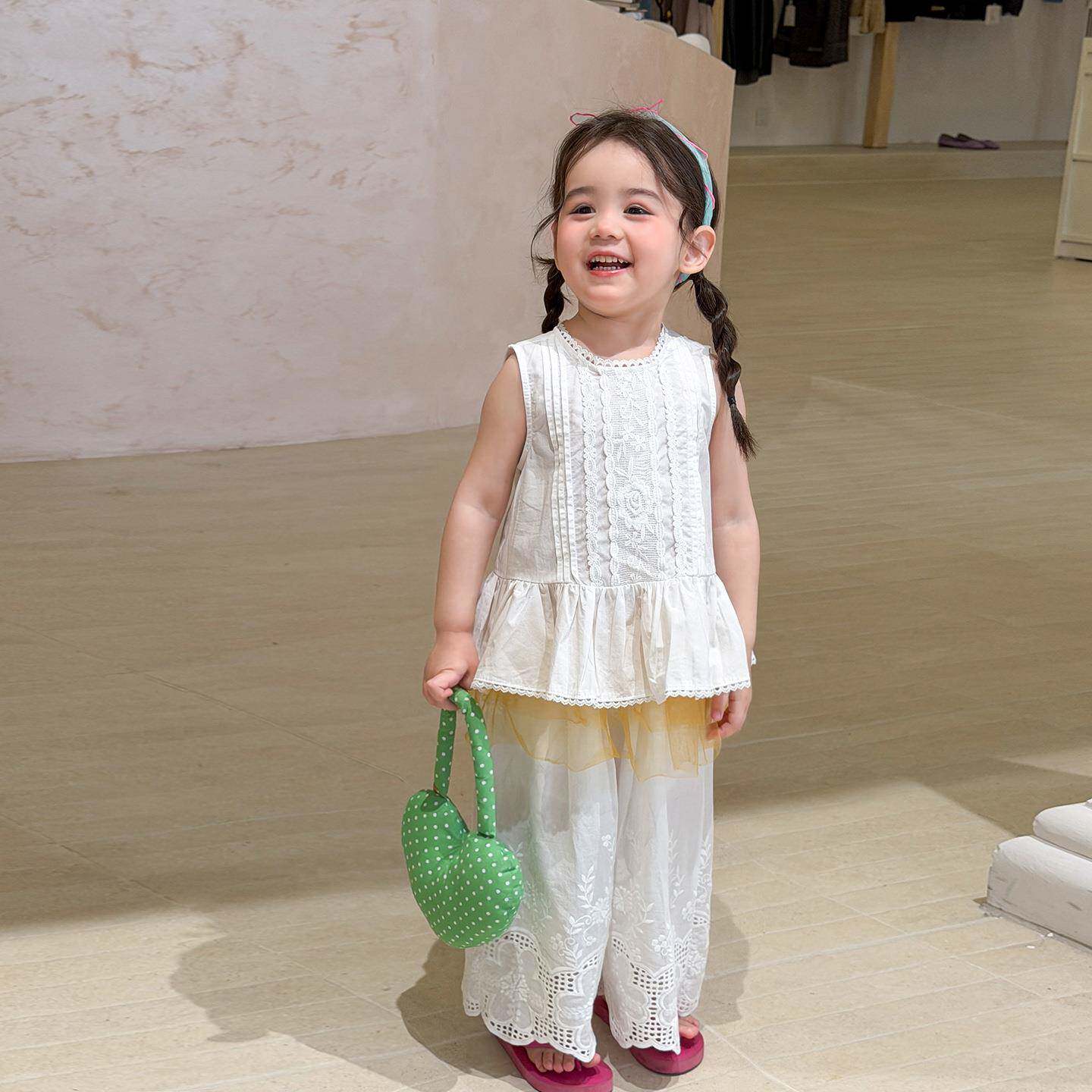 维木童装女童夏套装裤薄款2026巨好看儿童衣服A类宝宝背心阔腿裤