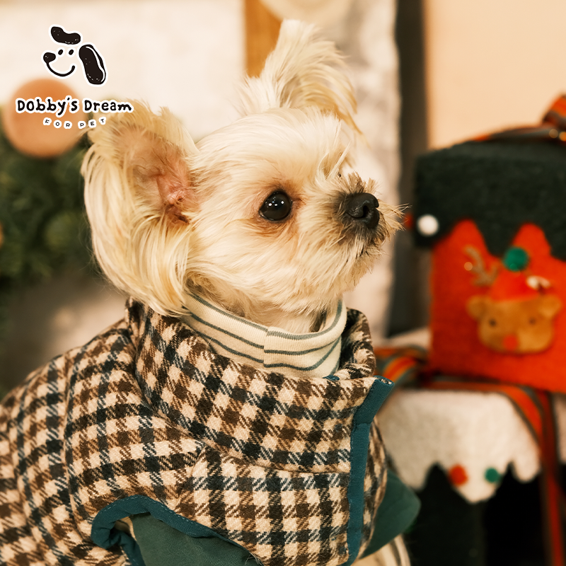 狗狗猫咪衣服秋冬复古风帅气老钱风衣服真95白鸭绒羽绒服带牵引环