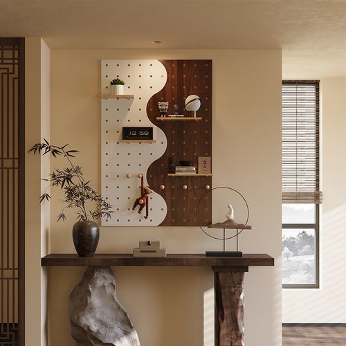 实木洞洞板置物架配件免打孔挂钩儿童房装饰造型墙上挂衣架一体