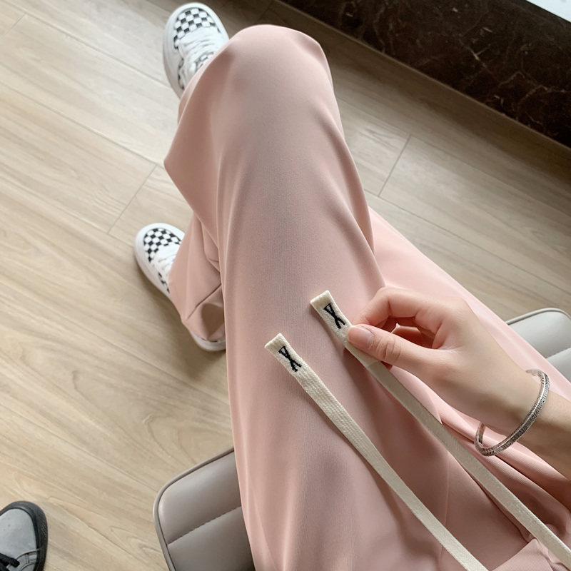 粉色冰丝阔腿裤女夏季薄款高腰显瘦西装裤高级感垂感雪纺休闲裤子,女装/女士精品,休闲裤,淘宝优惠券,粉丝福利购,淘宝优惠卷