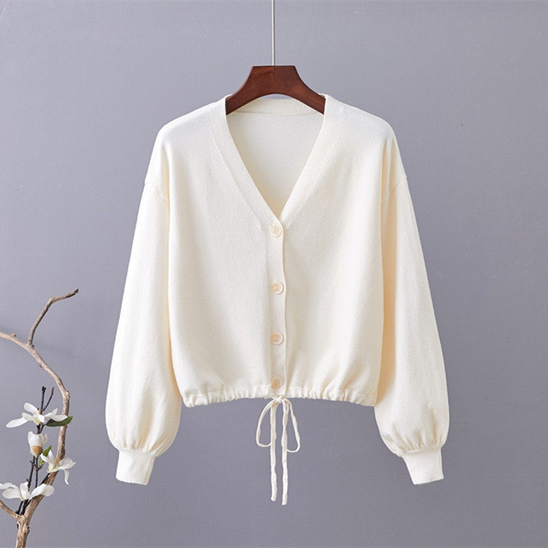 春秋新款针织开衫毛衣外套女短款V领宽松显瘦慵懒风洋气披肩薄款