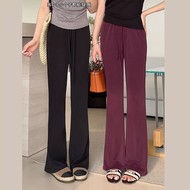 时尚简约直筒微喇裤子女款爆款2025新款夏季宽松显瘦垂感休闲裤潮