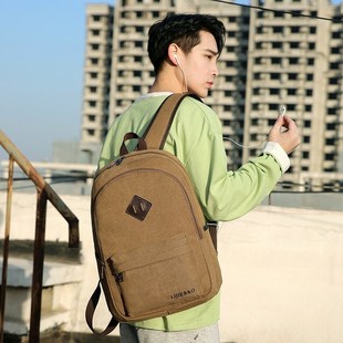 时尚双肩包男士休闲背包学生书包帆布双肩背包通勤上班旅行电脑包
