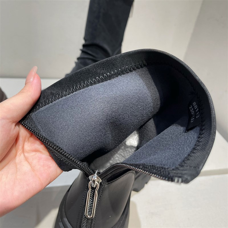 增高厚底短靴女2024新款春秋单靴英伦风中筒靴绒面弹力瘦瘦靴袜靴