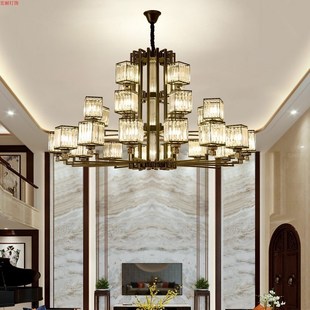 轻奢别墅多层水晶大o厅大吊灯简约楼中楼挑空装饰灯客厅灯水晶吊
