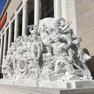 石雕浮雕四川汉白玉浮雕壁画影壁墙立体抗洪人物群雕像