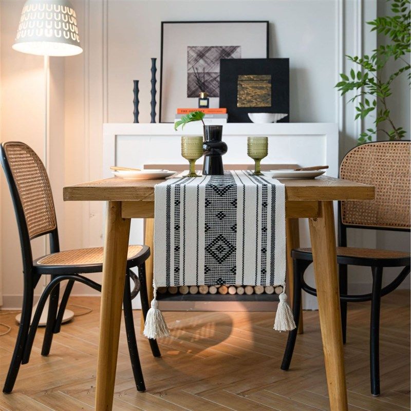 简约提花棉线几何餐桌布艺节日茶几床旗电视柜盖布巾欧式美式桌旗