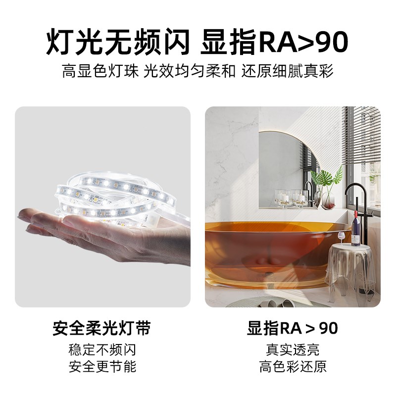 方形卧室墙面智能镜led梳妆台镜子挂墙式带灯大尺寸妆前镜化妆镜
