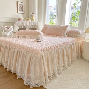 A类夏季乳胶冰丝凉席三件套四件套少女蕾丝花边空T调席子真丝夏被