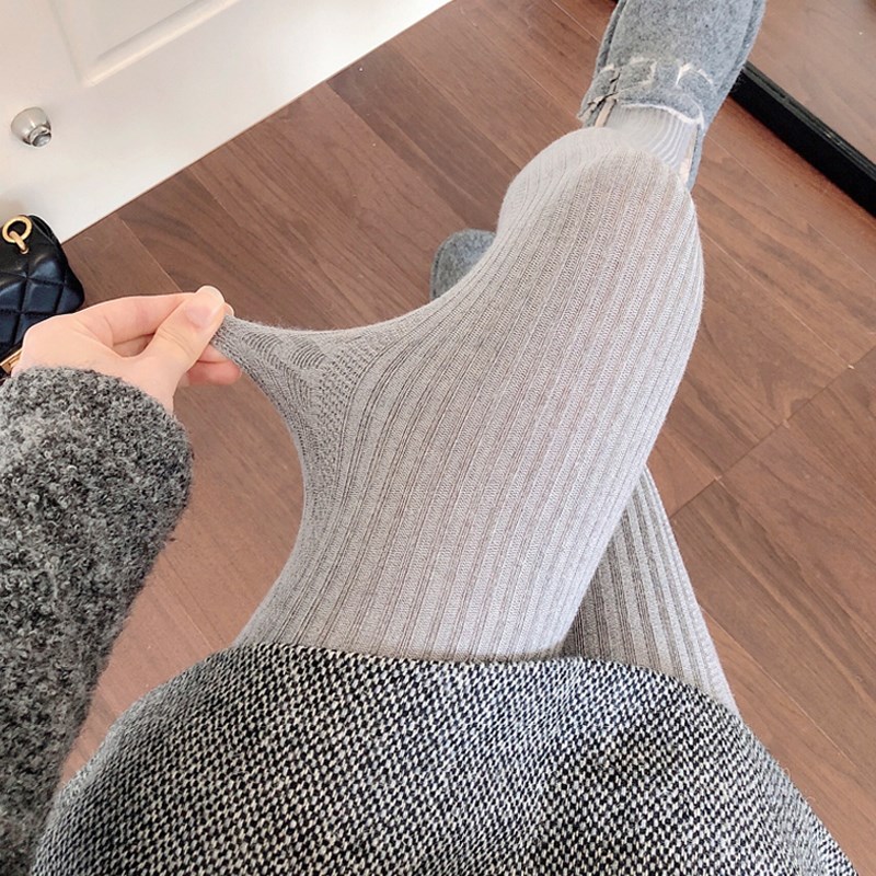秋冬季加厚浅灰色连裤袜羊毛保暖烟灰色打底裤袜条纹咖啡色丝袜女