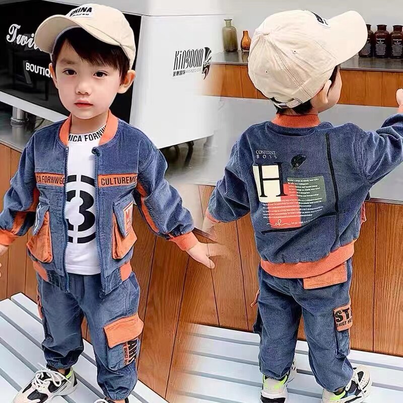 男童春秋套装2023新款宝宝加绒加厚冬季卫衣三件套运动装帅气衣服