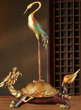 彩铜龟鹤延年摆件松鹤龙龟装饰工艺品送老人长辈生日贺Z寿祝寿礼