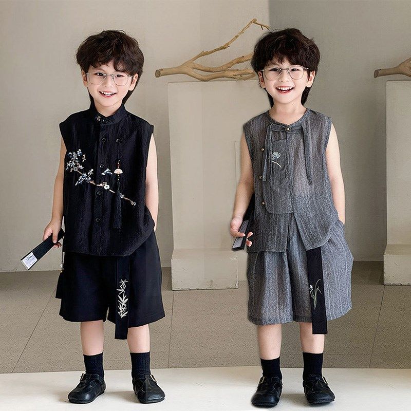 男童汉服套装2024夏季新款国风新中式儿童唐装绣花马甲复古演出服,童装/婴儿装/亲子装,汉服,淘宝优惠券,粉丝福利购,淘宝优惠卷