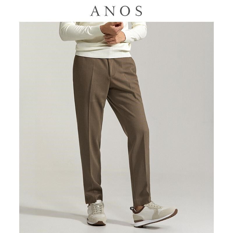 春秋人字纹毛呢西裤男士直筒修身厚款垂坠感休闲西装商务裤子