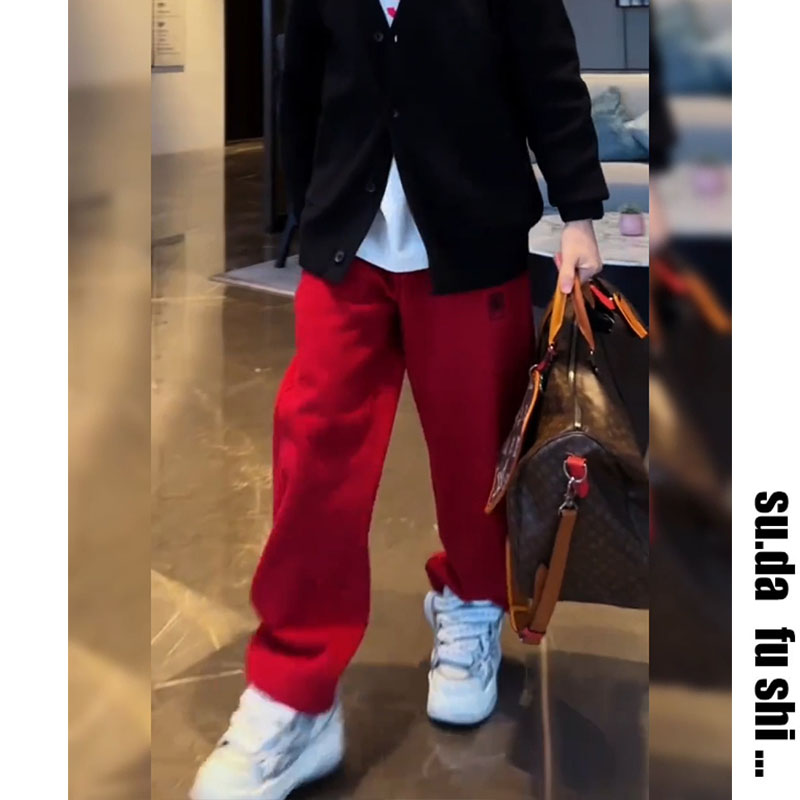 素搭早春新款卫裤男潮流时尚宽松刺绣加厚松紧腰抽绳锥形休闲裤男