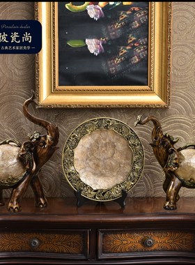 欧式摆件客厅电视柜玄关家居奢华装饰品古典招财象美式中式三件套