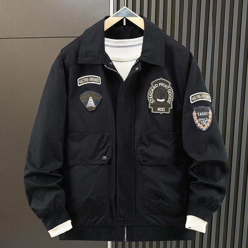 300斤春秋新款大码棒球夹克男休闲加肥加大潮牌工装美式翻领外套