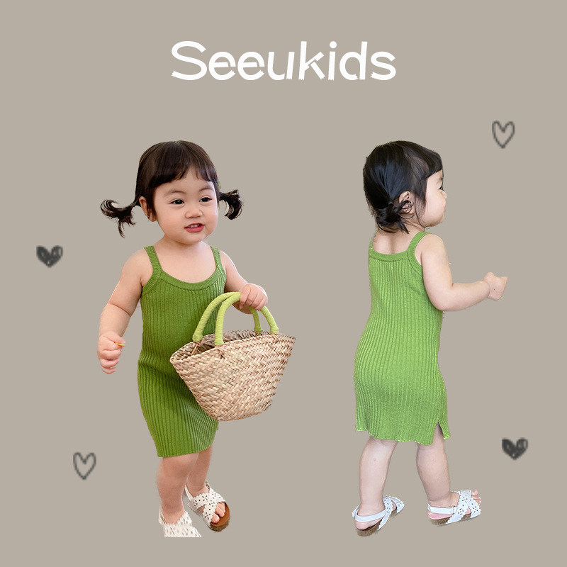 女宝宝冰丝针织吊带洋装洋派背心裙女童吊带裙夏装儿童公主裙