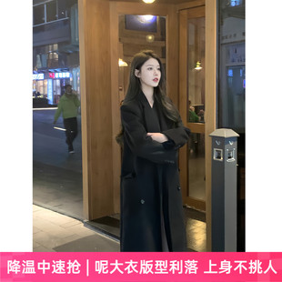 反季秋冬季毛呢大衣外套女黑色呢子冬天小个子英伦风赫本风高级感