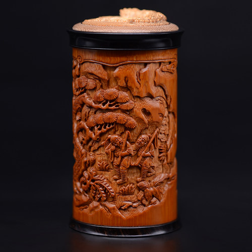 拆房老料渔樵耕h读蝈蝈罐纯手工镂空竹雕刻螭龙鸣虫用具文玩蛐蛐