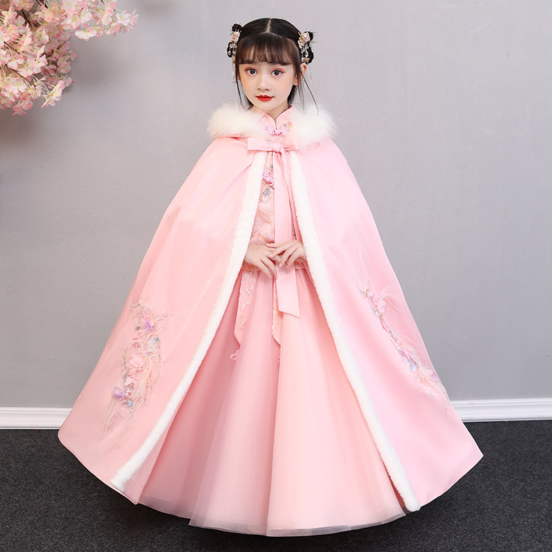 汉服女童冬季儿童古装斗篷披风冬款古风女孩拜年服兔年过年服唐装
