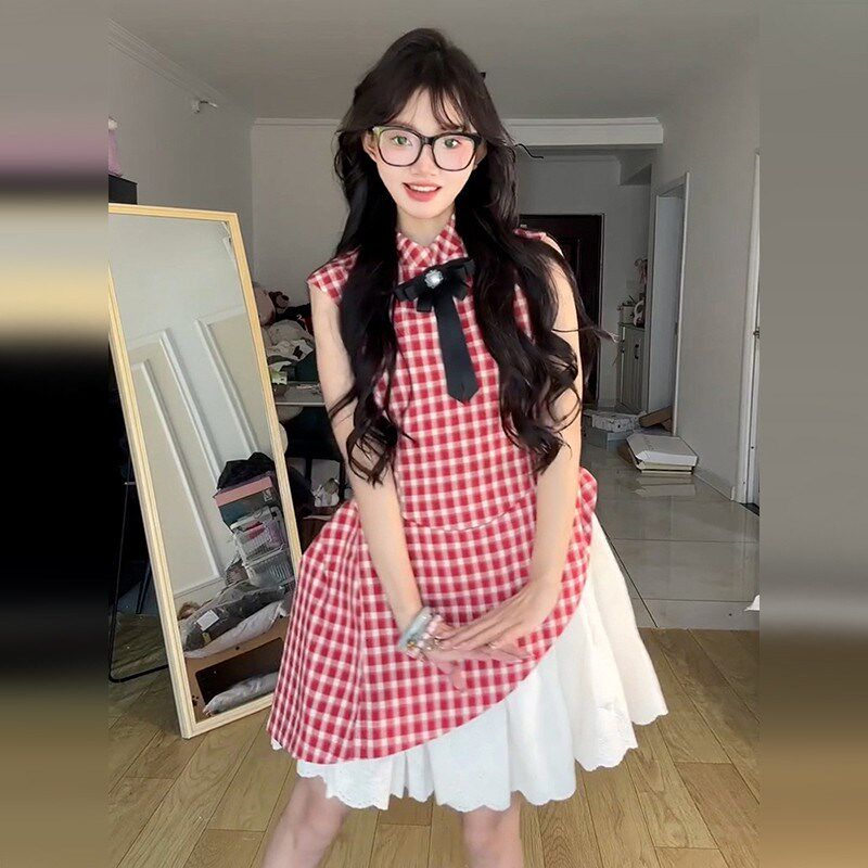 2025新款新中式独特别致收腰蓬蓬短裙夏季背心连衣裙子女