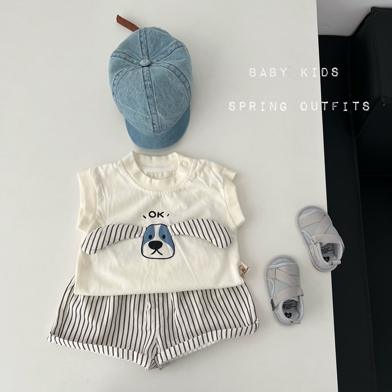 韩版夏装童装夏季婴幼儿衣服男女宝宝无袖上衣条纹短裤外出套装潮