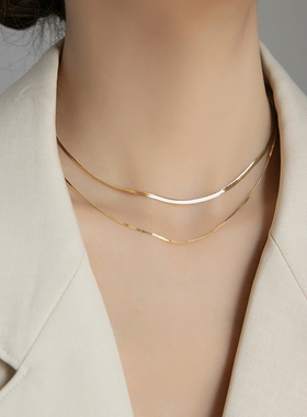高级感气质双层项链2022年新款女纯银锁骨链小众金色颈链简约饰品
