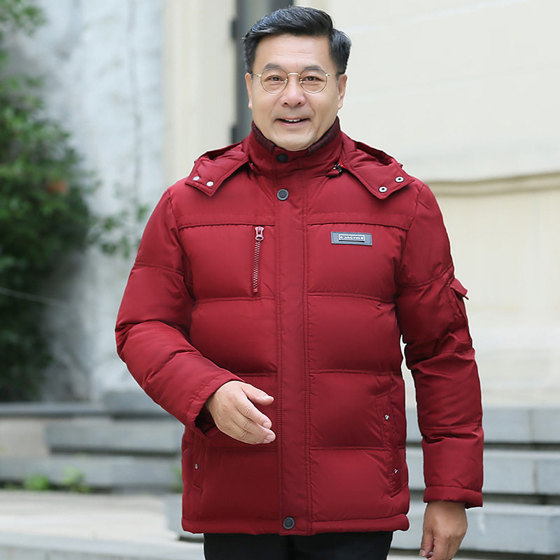 高端男士中老年红色本命年保暖羽绒服 加厚爸爸装老人宽松款男装