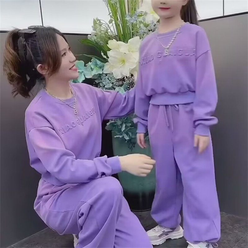 女童厚T恤春秋款套装2023新款扎染高级感运动时尚渐层色韩版两件