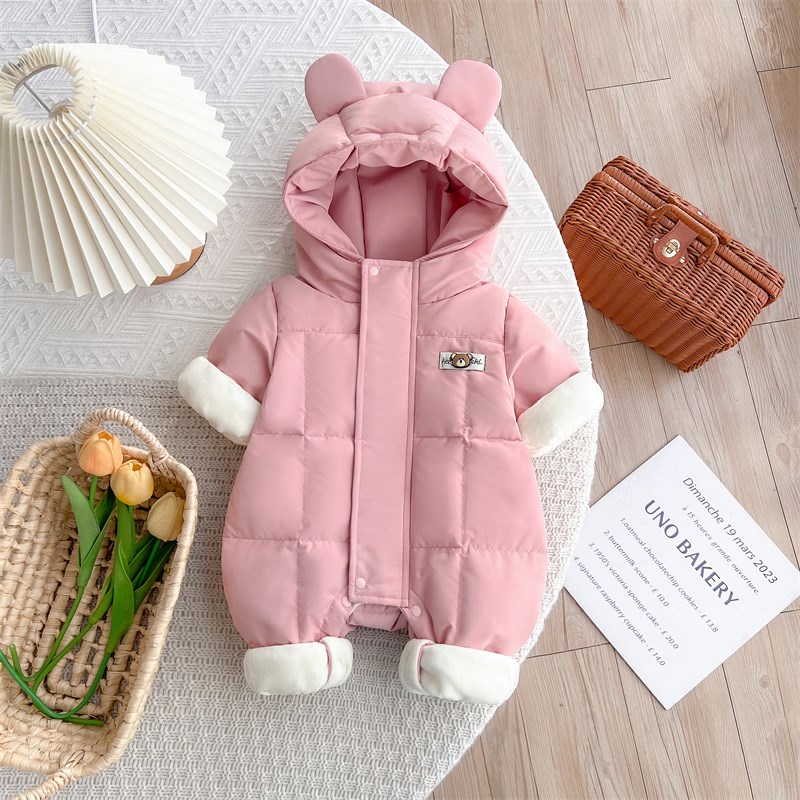 婴儿冬装羽绒服女宝宝衣服加厚保暖连体衣冬季外出公主哈衣爬爬服