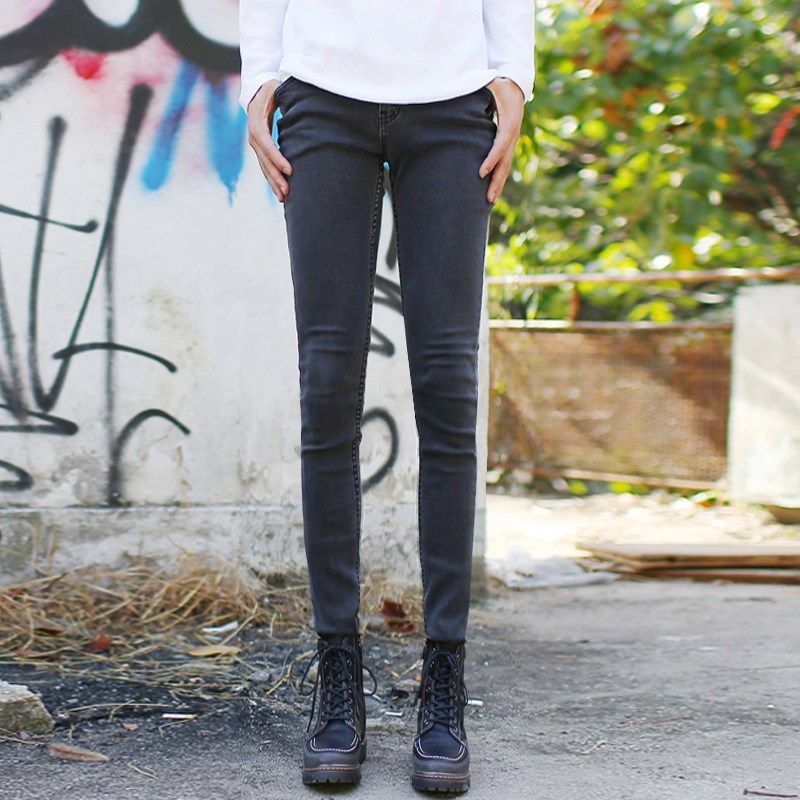 男款弹力黑灰色牛仔裤男小脚修身型显瘦铅笔裤男紧身韩版靴裤男潮