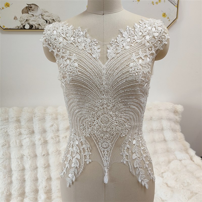 重工蕾丝布面料花朵边婚纱礼服旗袍裙子服装镂空Qdiy手工前胸装饰