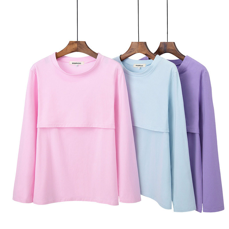 大码孕妇哺乳上衣加大喂奶衣单件产妇月子服纯棉孕妇秋衣秋冬装