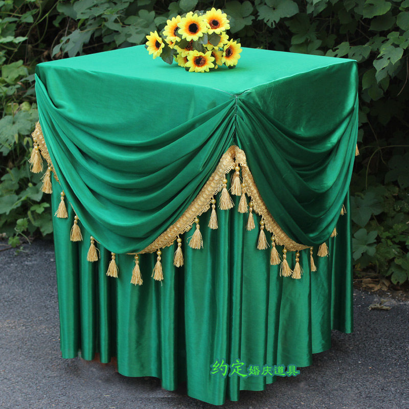 婚庆新款迎宾区签到台香槟塔烛台桌G布方桌圆桌布幔桌围婚礼布置