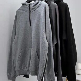 FOG老复线开叉纯色vtg叠穿高街连帽卫衣男女情侣款 半拉链潮牌外套