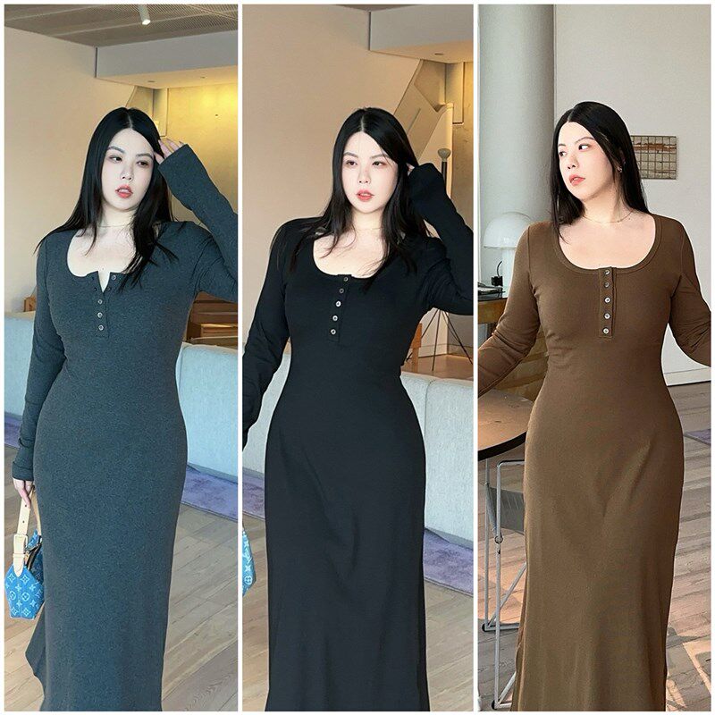 方领黑色长袖连衣裙女秋冬季修身遮肉显瘦垂坠感A字长裙高级感女