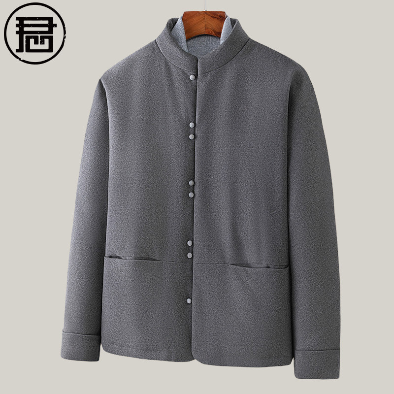 羽绒服唐装男中年爸爸冬季加厚盘扣短款汉服落肩袖中式男装中国风