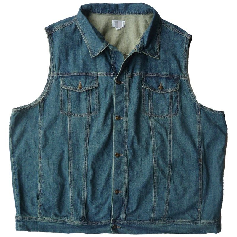 胸170-200加肥加大码胖男款美式 摩托机车款全棉无袖牛仔马甲2220