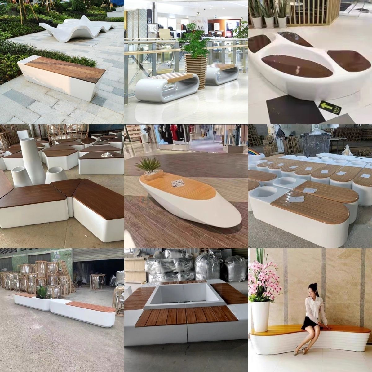 商场玻璃钢防腐木座椅休