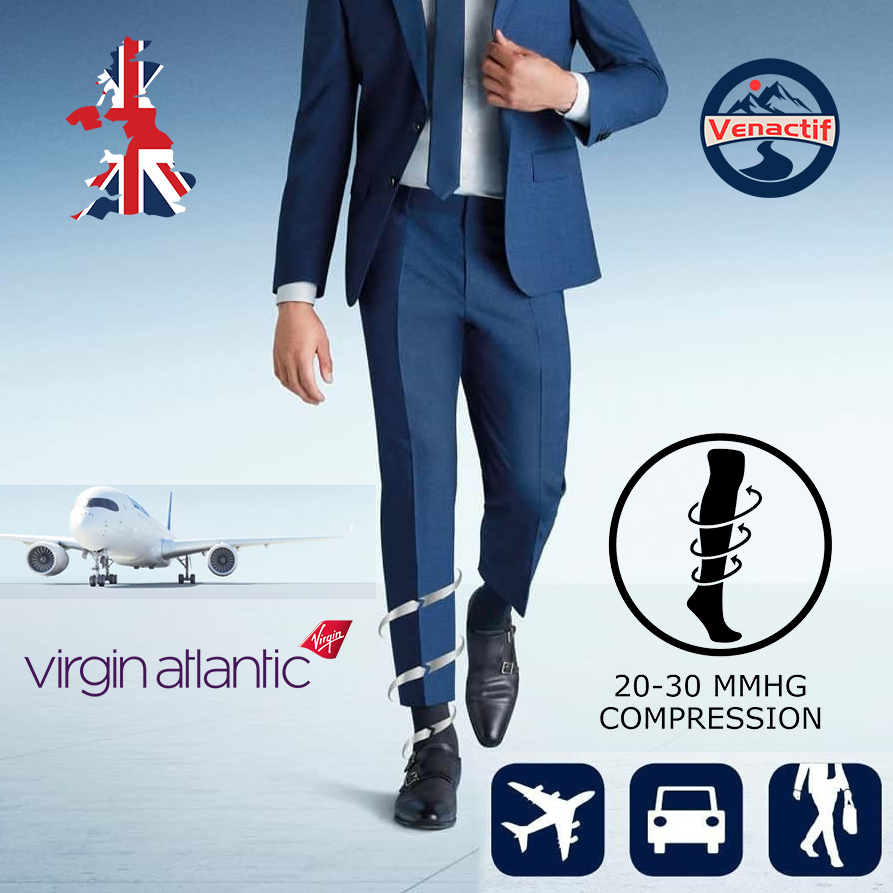 Venactif英国[航空级认证]飞行压力袜长途旅行久坐久站办公护腿袜