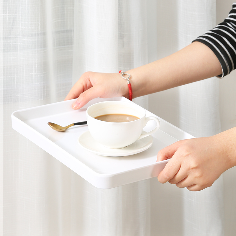 黑色托盘长方形家用放茶杯水杯茶盘北欧密胺盘子塑料客厅水果盘