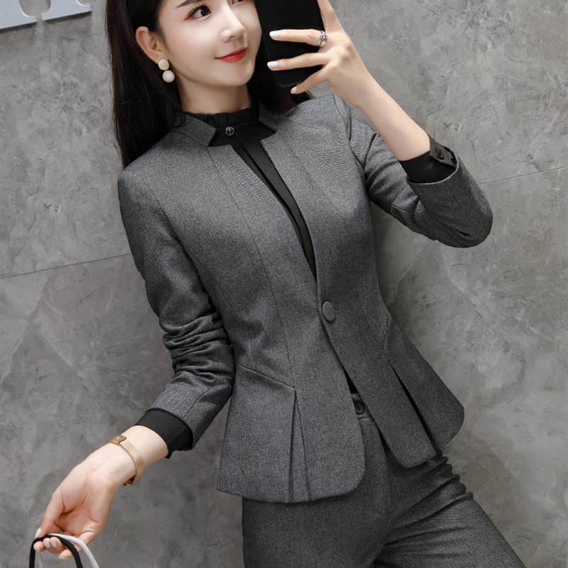 职业装套装女g秋冬新款时尚气质灰色西服正装大学生面试工装工作