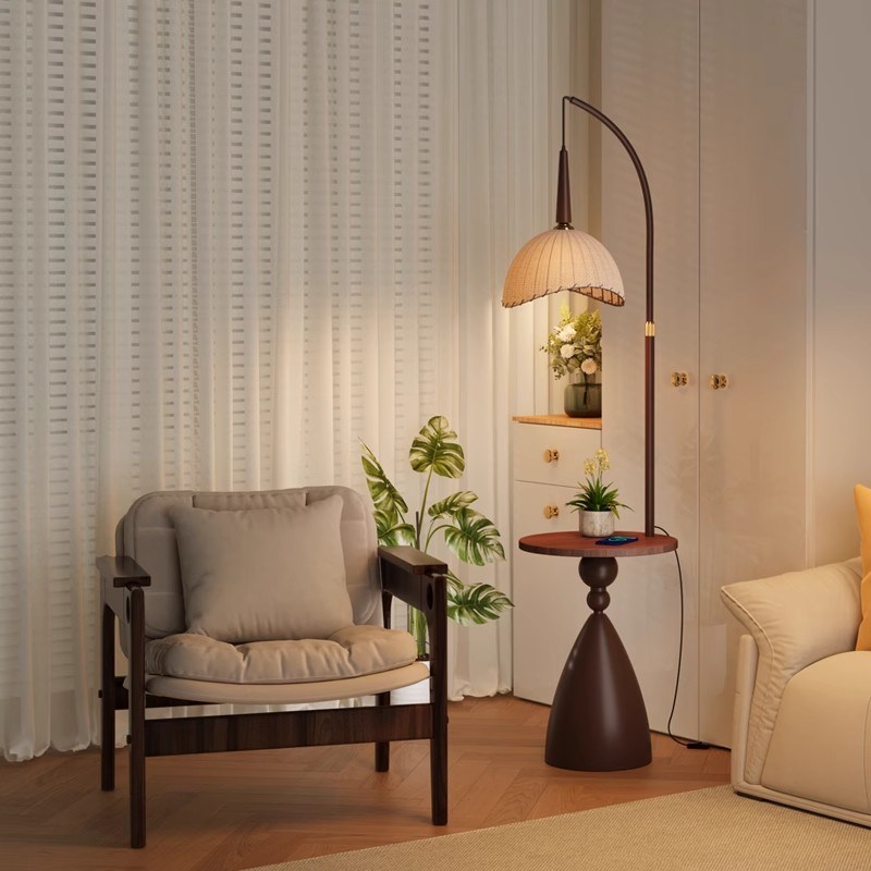 复古落地灯客厅沙发旁茶几灯装饰氛围灯卧室床头护眼一体立式台灯