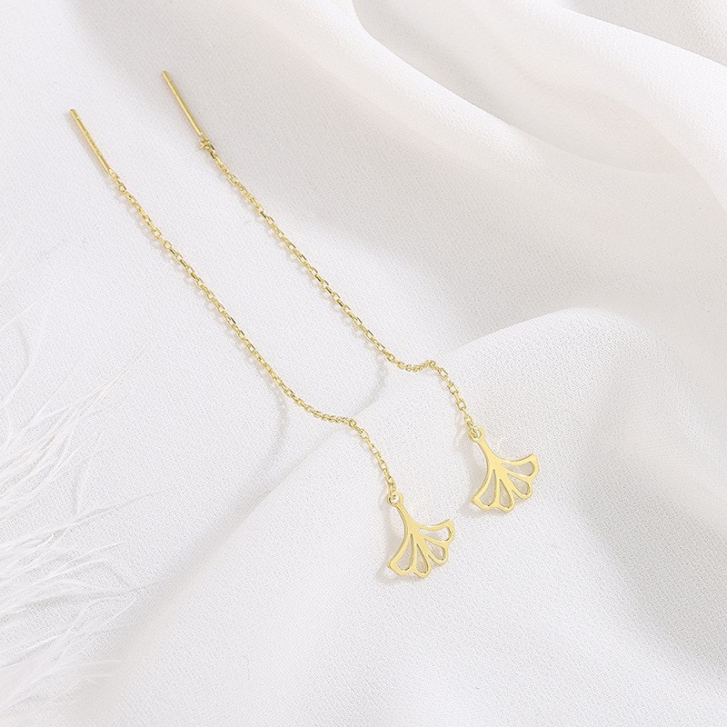 日韩风999纯银小裙子耳线女 小清新简约扇形长款耳环耳饰品