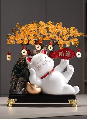 招财猫摆件店铺i收银台开业发财树家居客厅玄关柜装饰乔迁新居礼