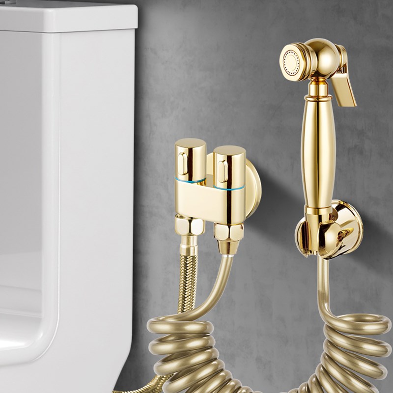 锆金全铜增压厕所冲洗水龙头花洒喷水枪一进二出带喷枪头马桶角阀