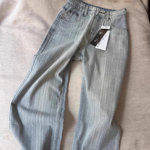 韩国肌理感阔腿牛仔裤女秋季新款高腰显瘦宽松直筒休闲百搭拖地~